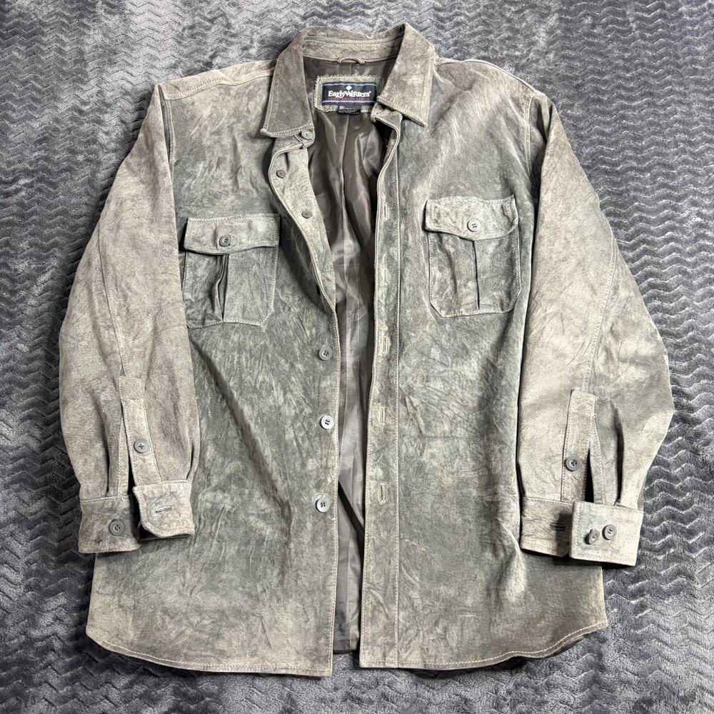 Vintage Early Winters leather suede Jacket Size L Green/Gray